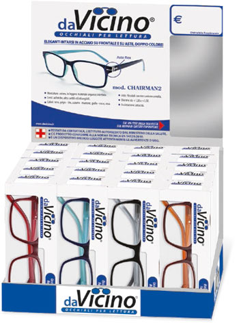 Espositore da banco per 24 occhiali da lettura mod.Chairman2. Occhiali indicati esclusivamente per presbiopia semplice.