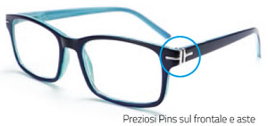 Dettaglio dei preziosi pins metallo del modello occhiali da lettura Dual DaVicino