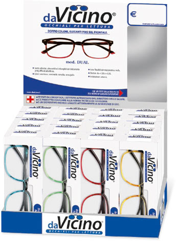 Espositore da banco per 24 occhiali da lettura mod.Dual. Occhiali indicati esclusivamente per presbiopia semplice.