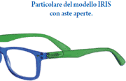 Particolare del modello di occhiali da lettura Iris con asta aperta