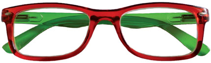 Occhiali da lettura modello Iris - rosso con aste verdi Splendenti colori a contrasto